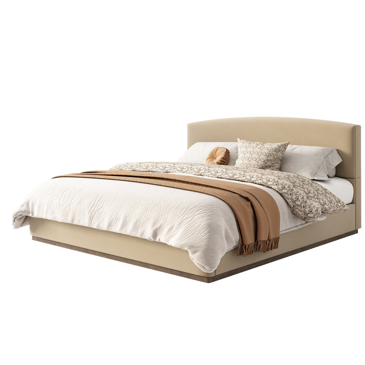 King Size Upholstered Bed Frame With Velvet Fabric Thick Headboard