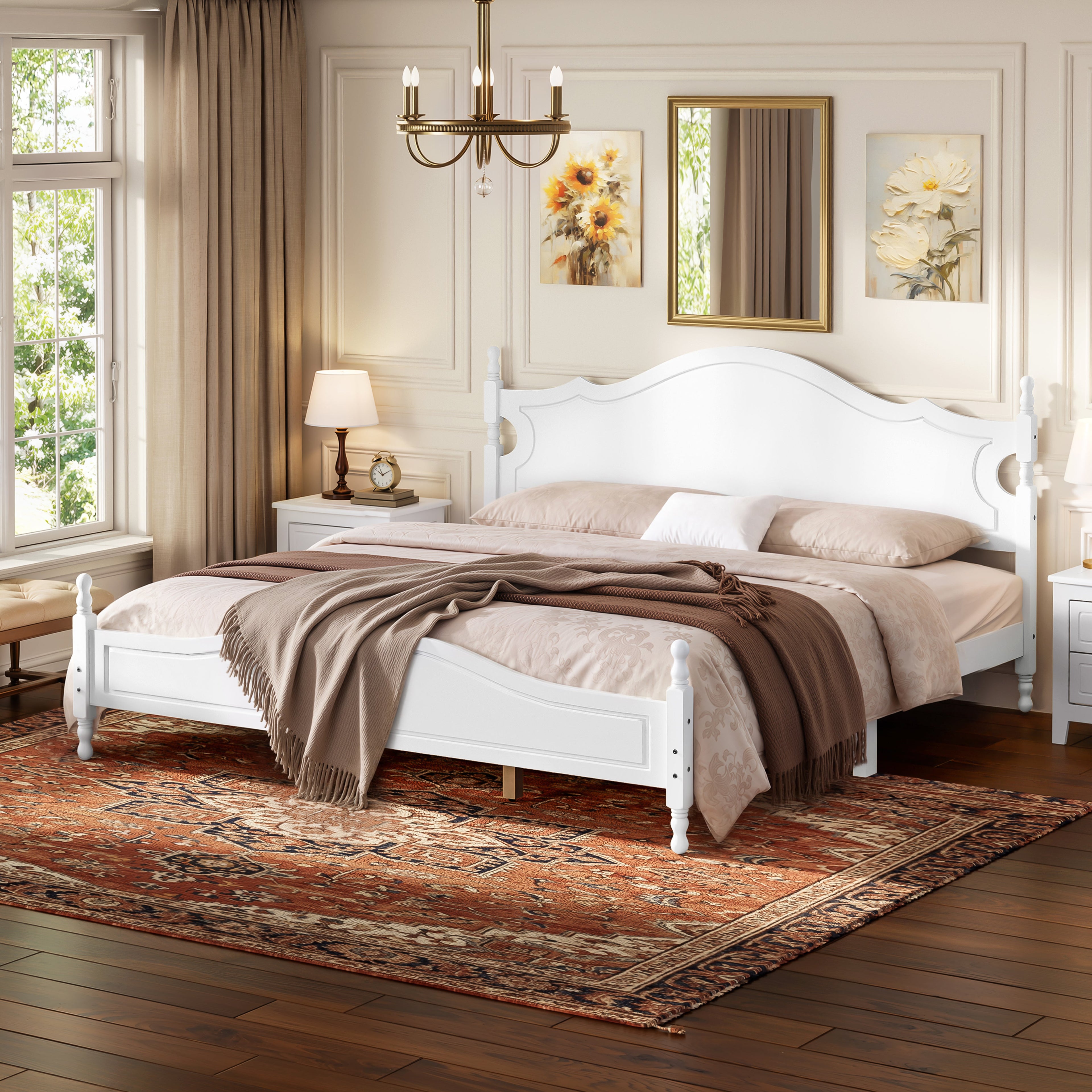 Retro Style King Bed Frame with Headboard