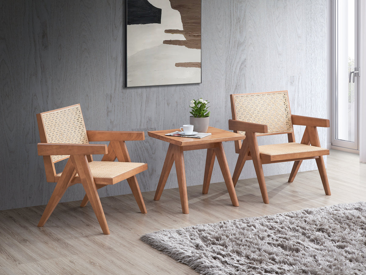 3-Piece Solid Wood Accent Chair Set and Matching End Table