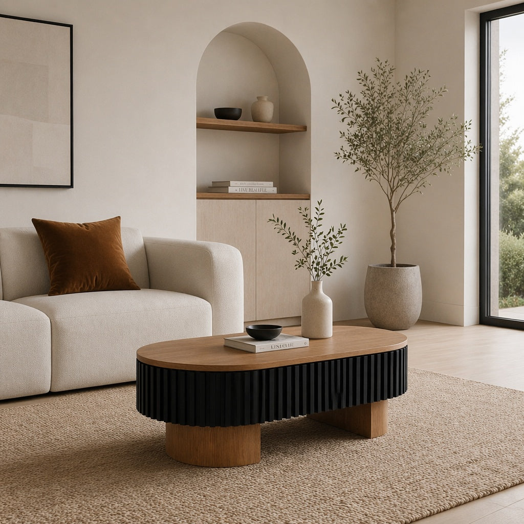 43.7" Oval Coffee Table With Hidden Storage