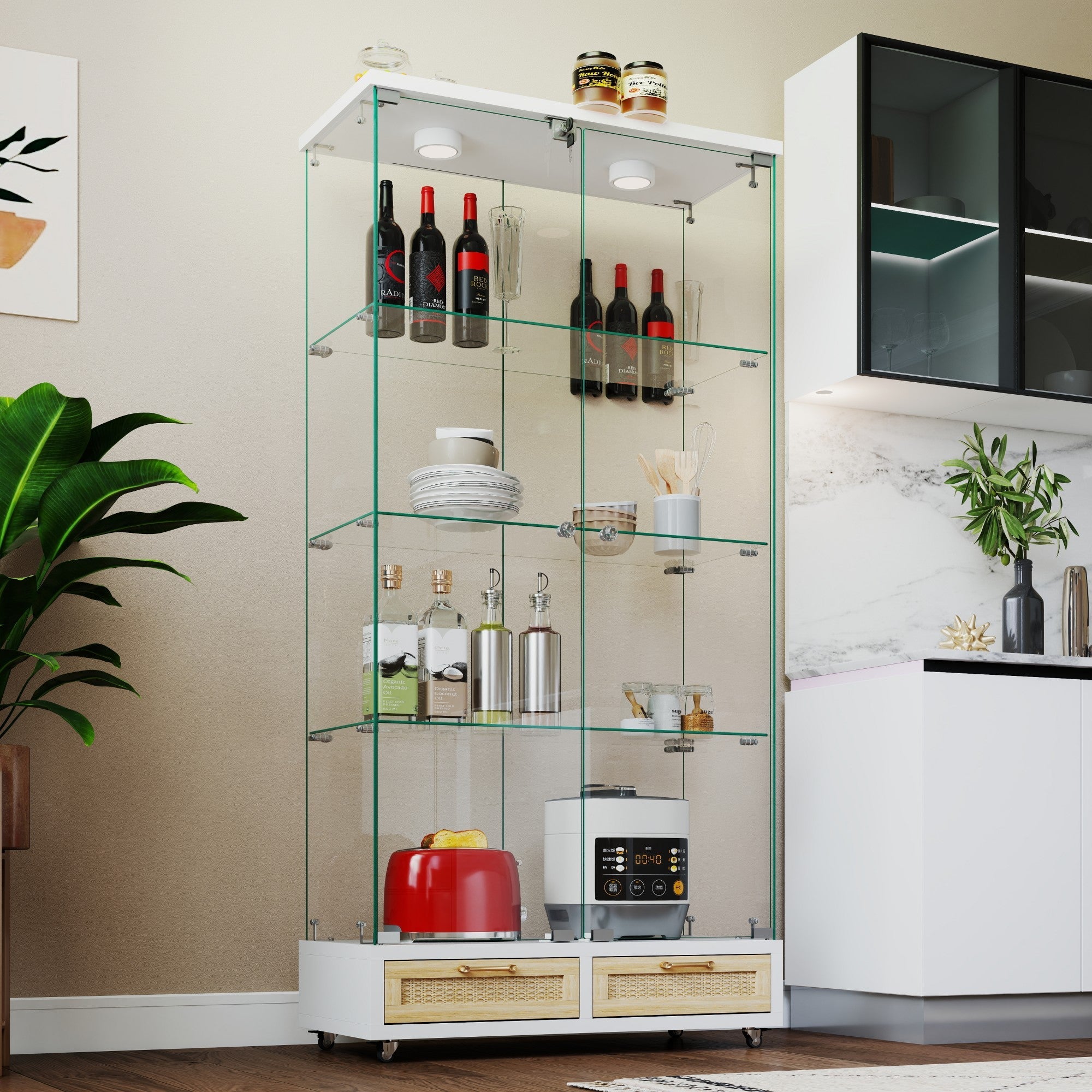 Modern Glass Display Cabinet with Large Drawers