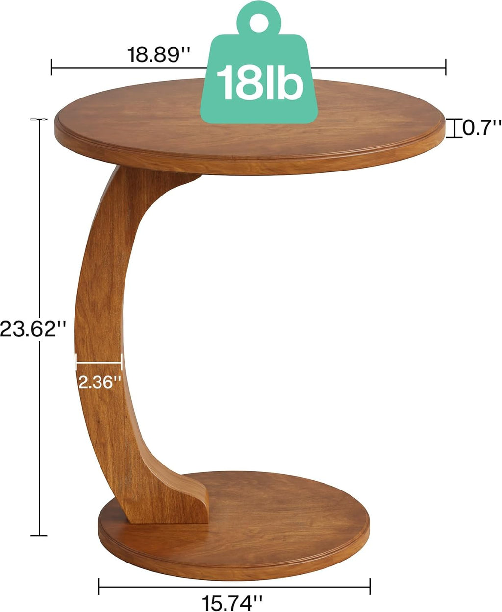 18.9" C-Shaped Round End Table