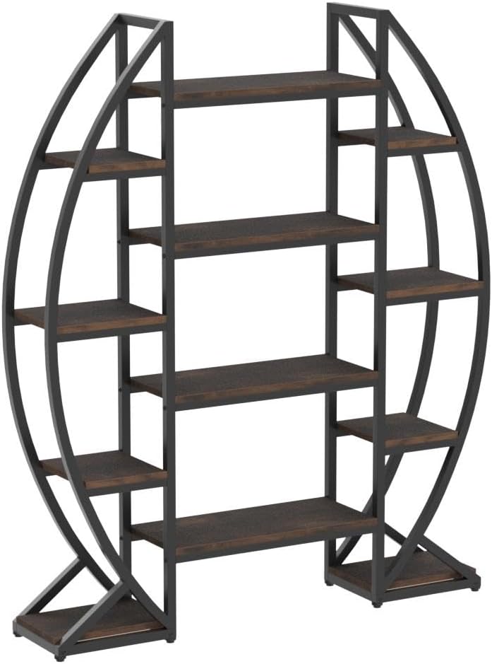 55" Triple Wide Oval Industrial Rustic Bookcase