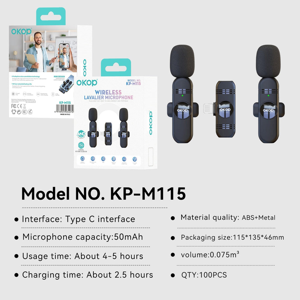 KP-M115 Best-Selling Wireless Lavalier Microphone New Model For Vlogs Livestreaming And Short-Video Recording Features Digital Display In Stock