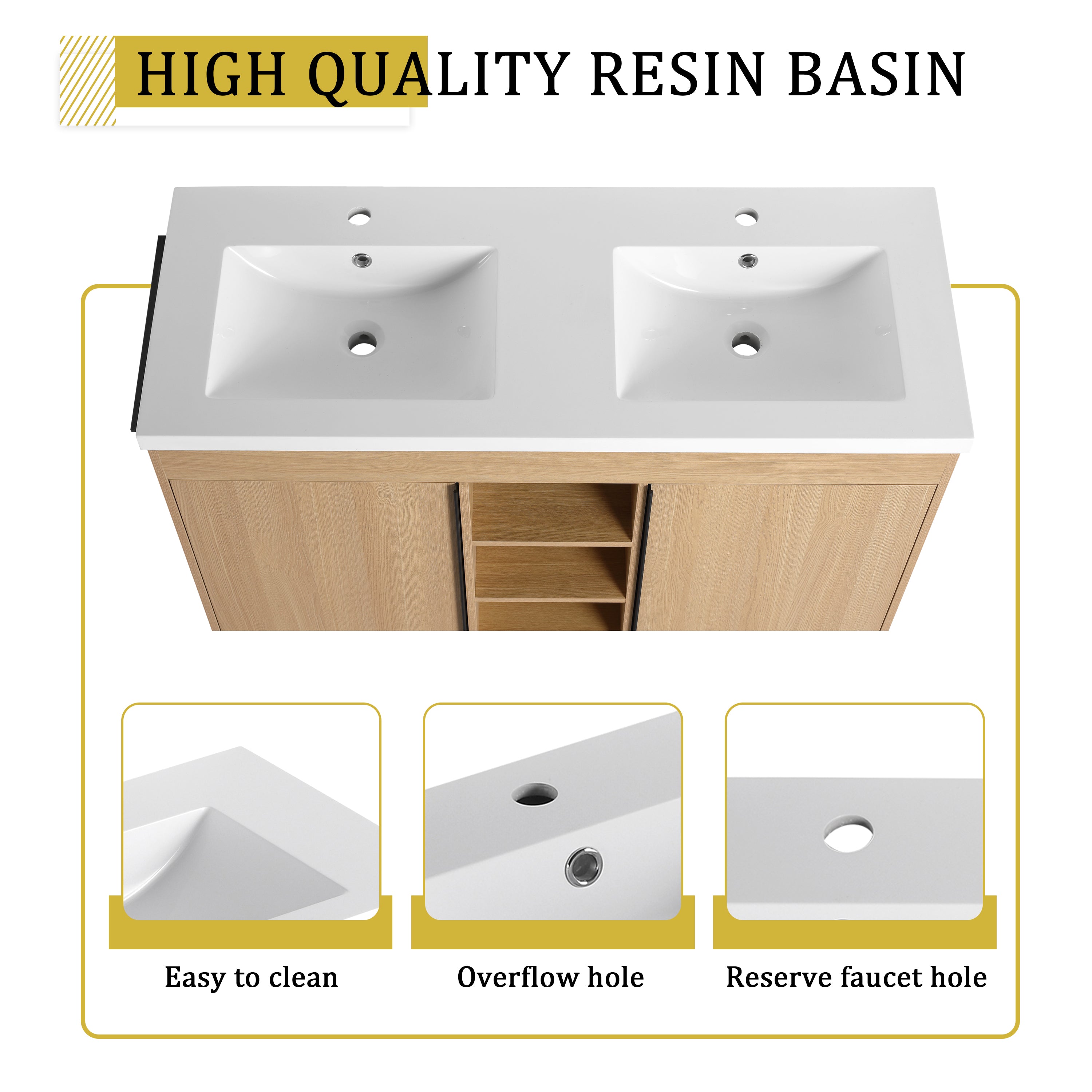 48" Freestanding Bathroom Vanity With Resin Double Sink