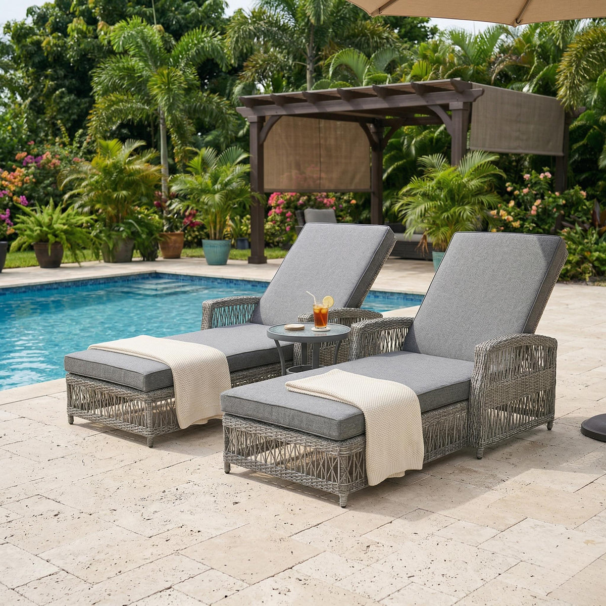 GO 2 Pieces Long Reclining Chaise Lounge Set