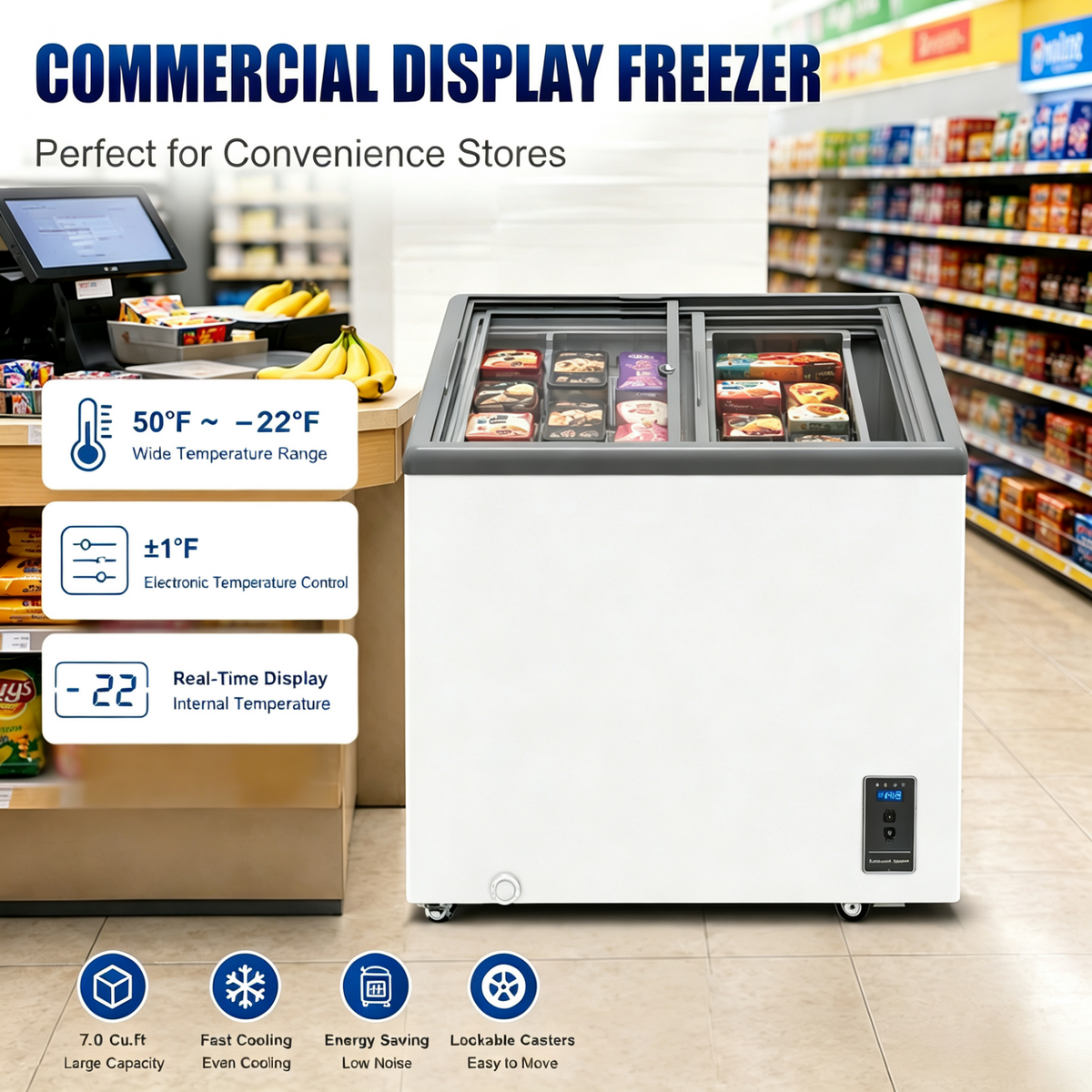 7.0 Cu.Ft Commercial Display Chest Freezer