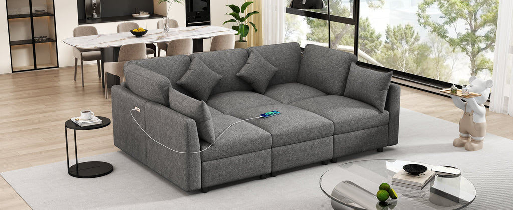 86.6" Modular Sectional Sofa with Movable Ottoman