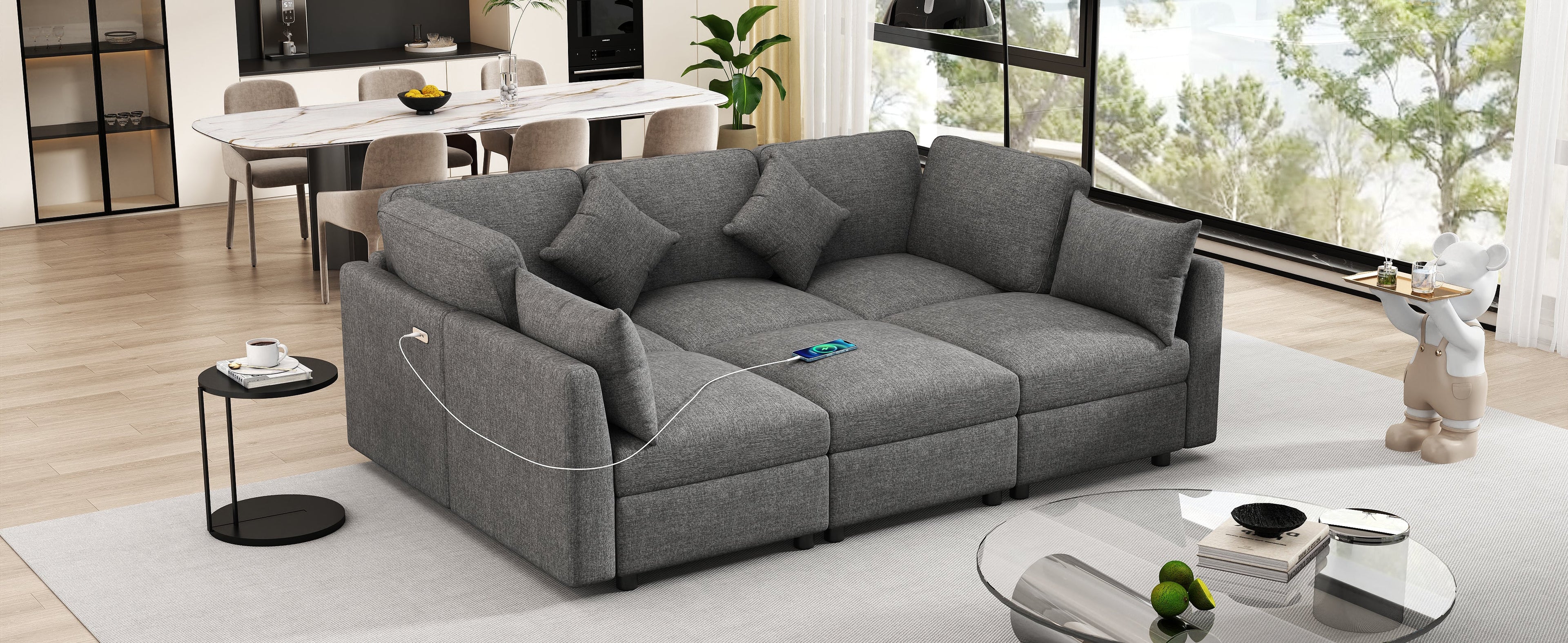 86.6" Modular Sectional Sofa with Movable Ottoman