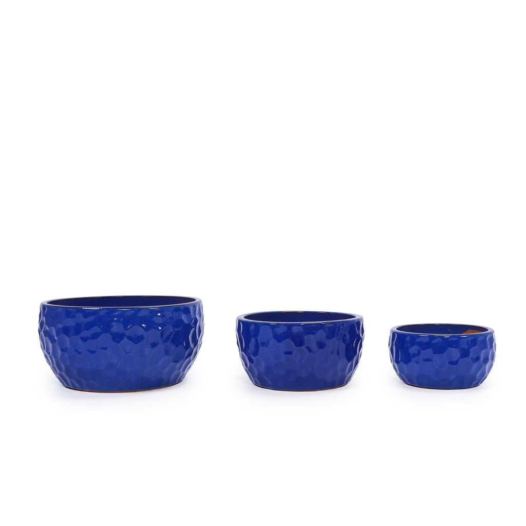 Handmade Ceramic Planter Set of 3 - Cobalt