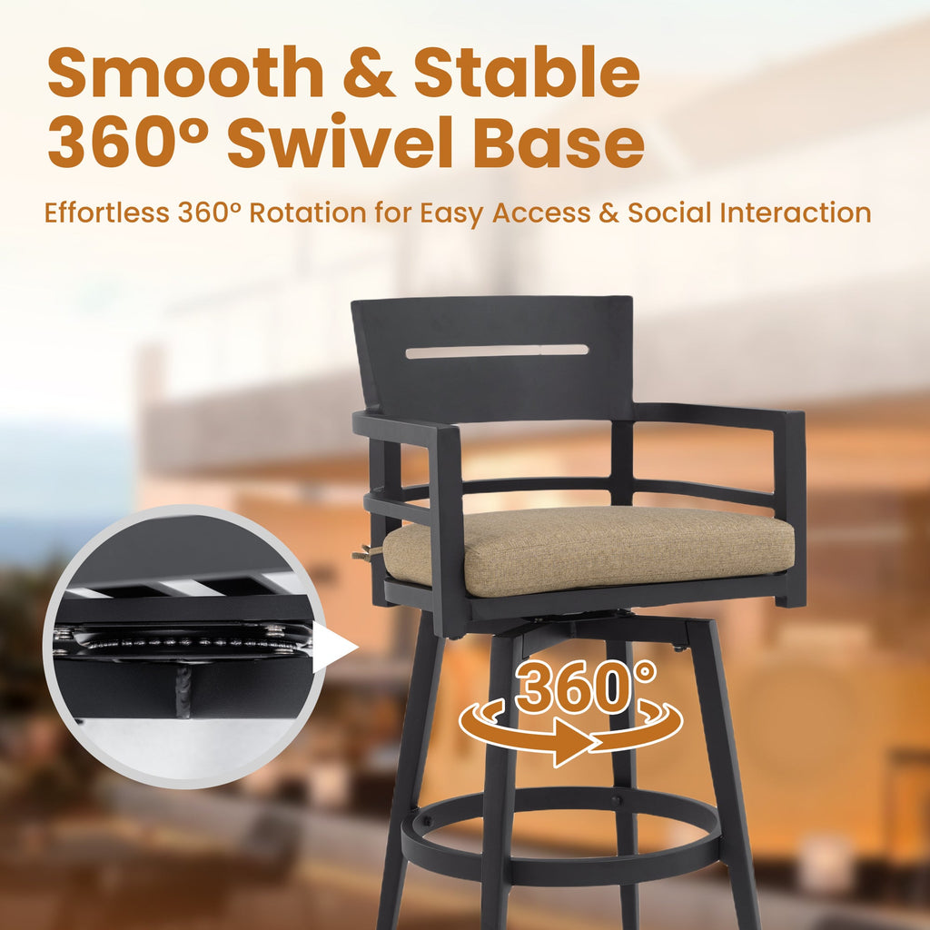 Modern Outdoor 2-Piece Swivel Bar Chairs – Aluminum Frame