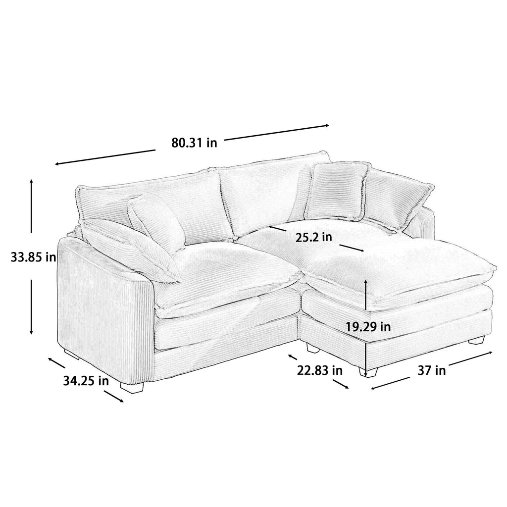 Corduroy Two-Seater Sofa with Ottoman