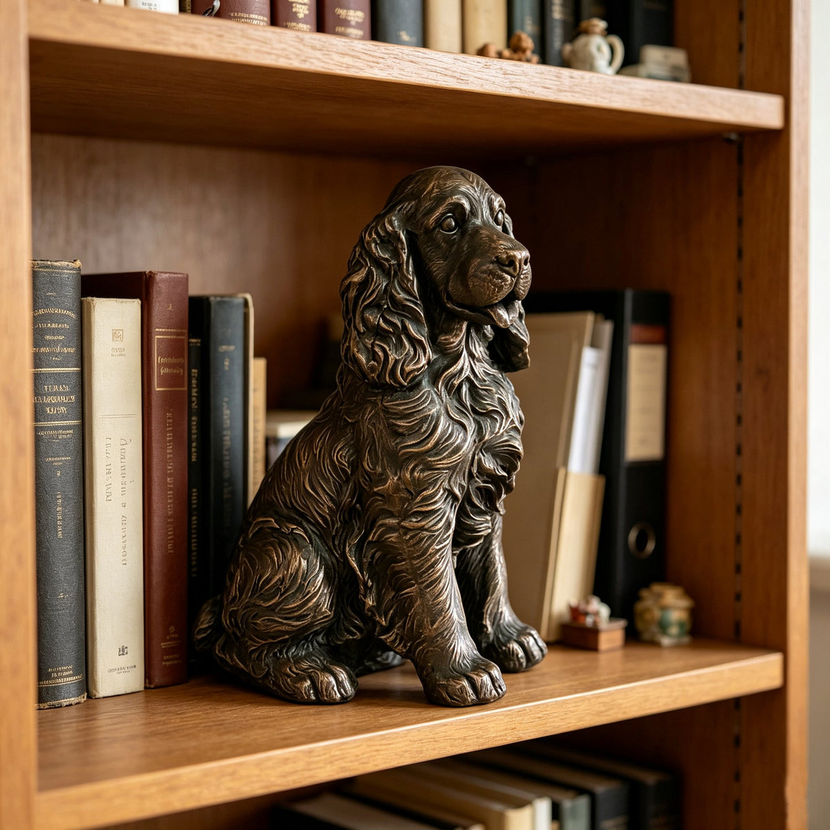 18" Bronze Finish Realistic Sitting Cocker Spaniel Dog Statue