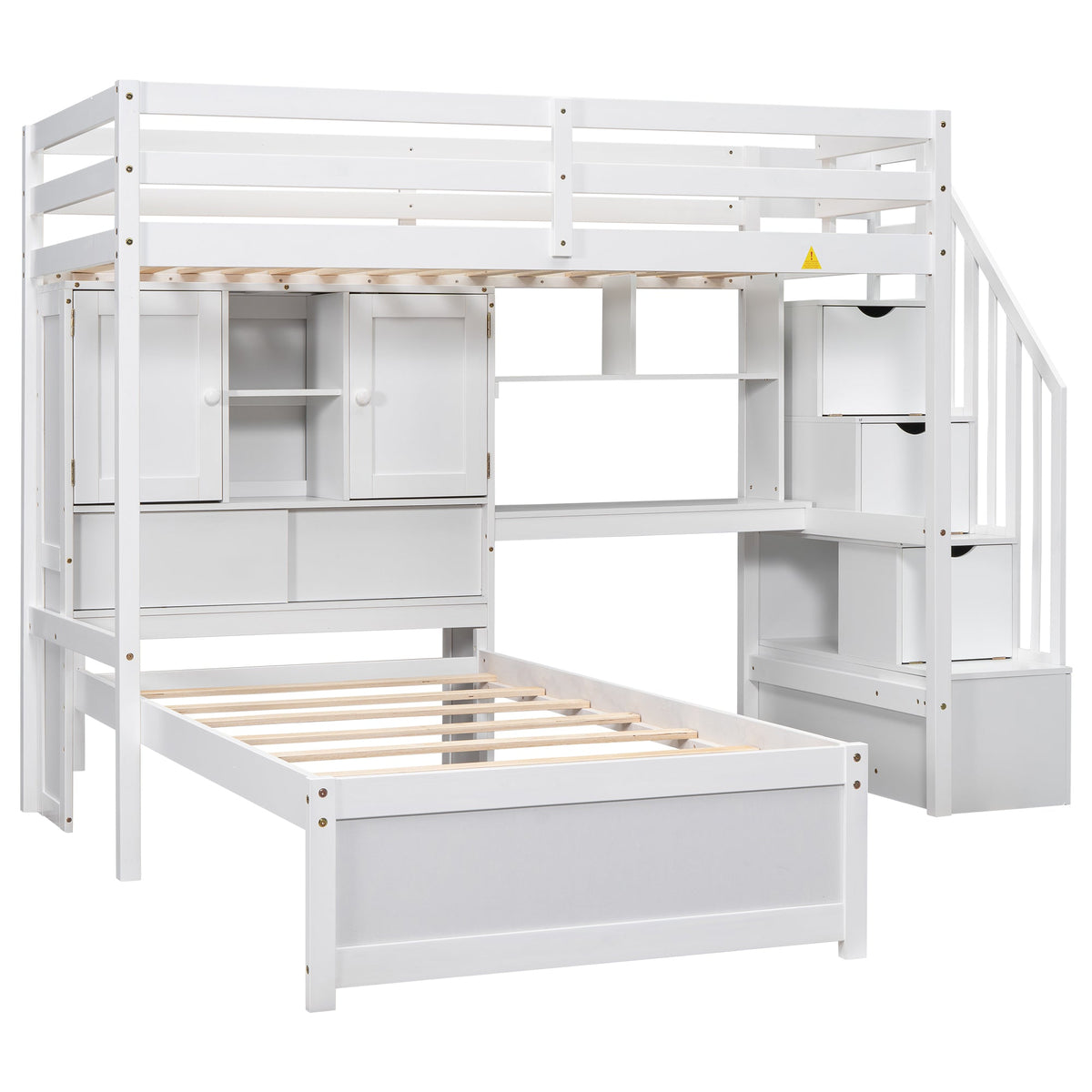 Twin Over Twin Loft Bed with Built-in Desk and Staircase