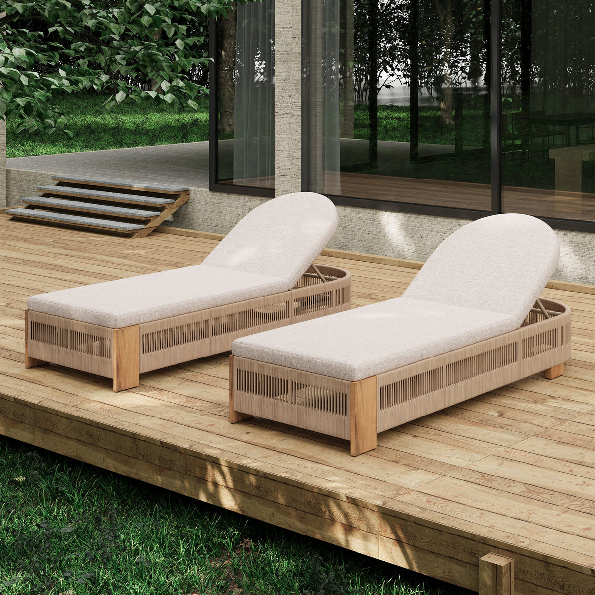 Outdoor Chaise Lounge Chair, Acacia Wood Pool Chair