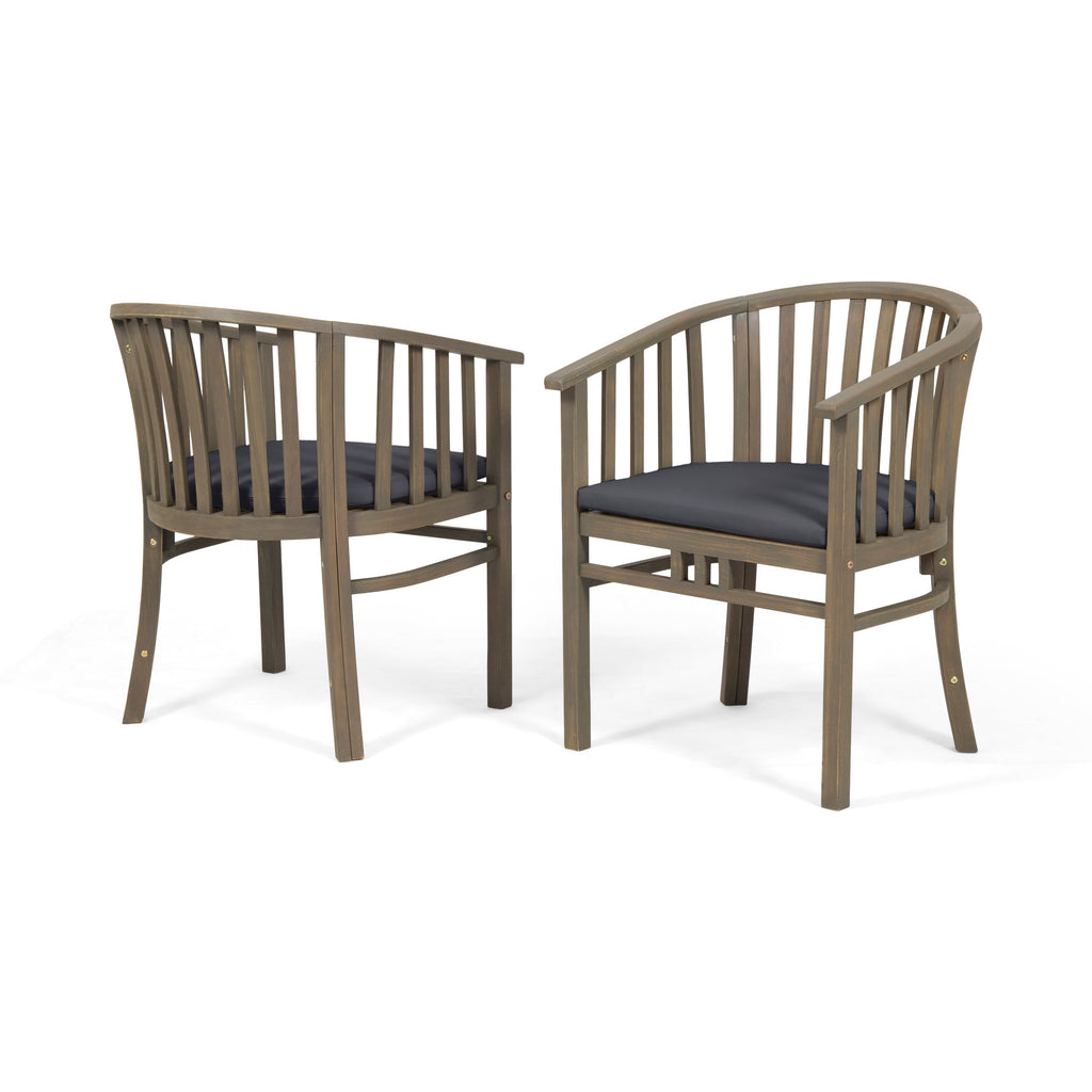 Outdoor Wooden Dining Chairs With Cushions, Set of 2, Dark
