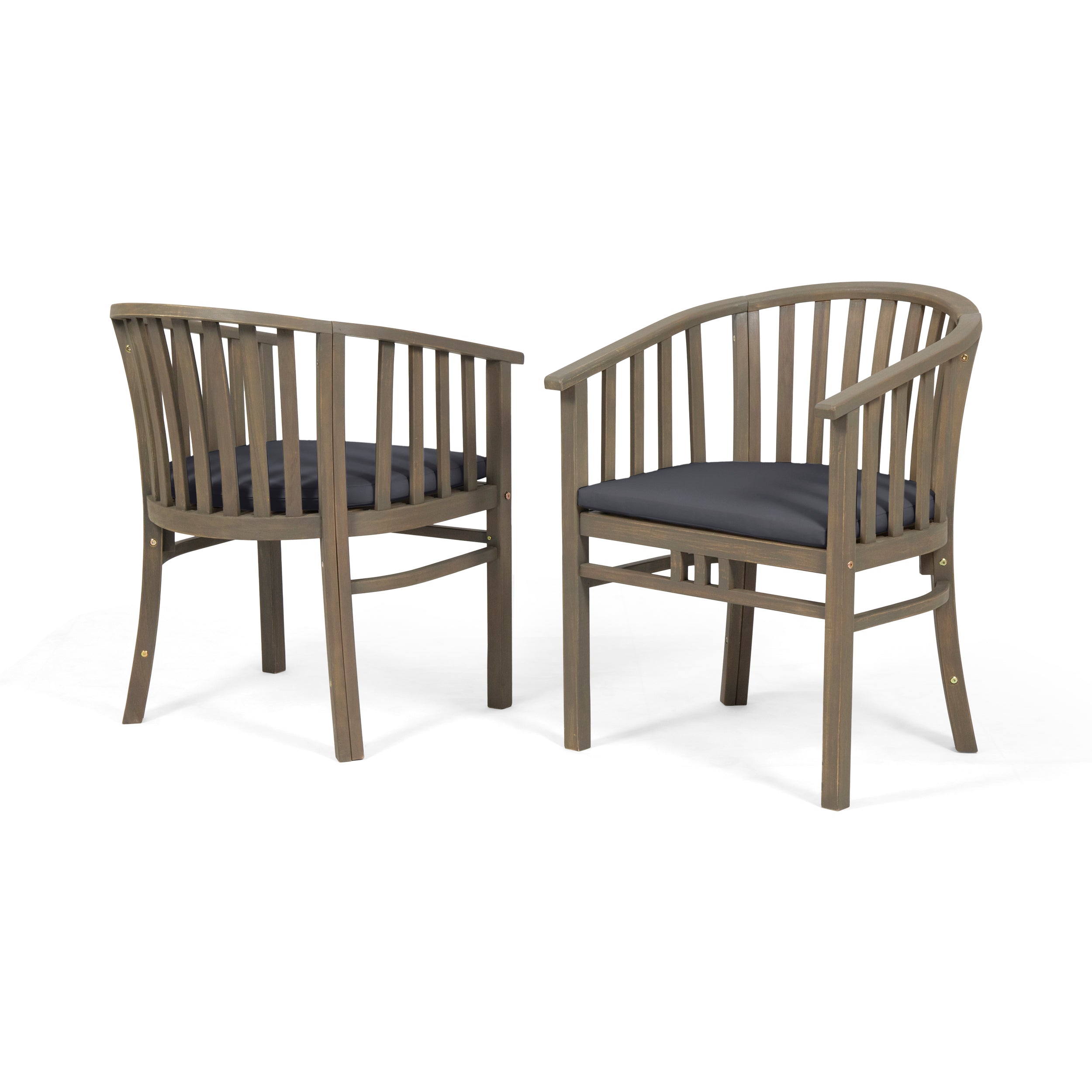 Outdoor Wooden Dining Chairs With Cushions, Set of 2, Dark