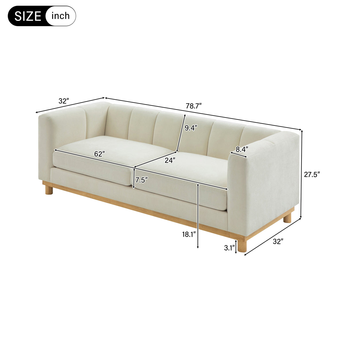 Modern Sofa Couch 78.7" Loveseat Sofa