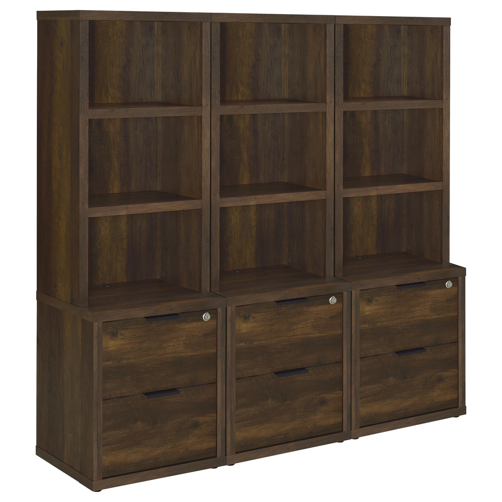 Geary Dark Pine 3-Piece Wall Unit Bookcase Set with USB