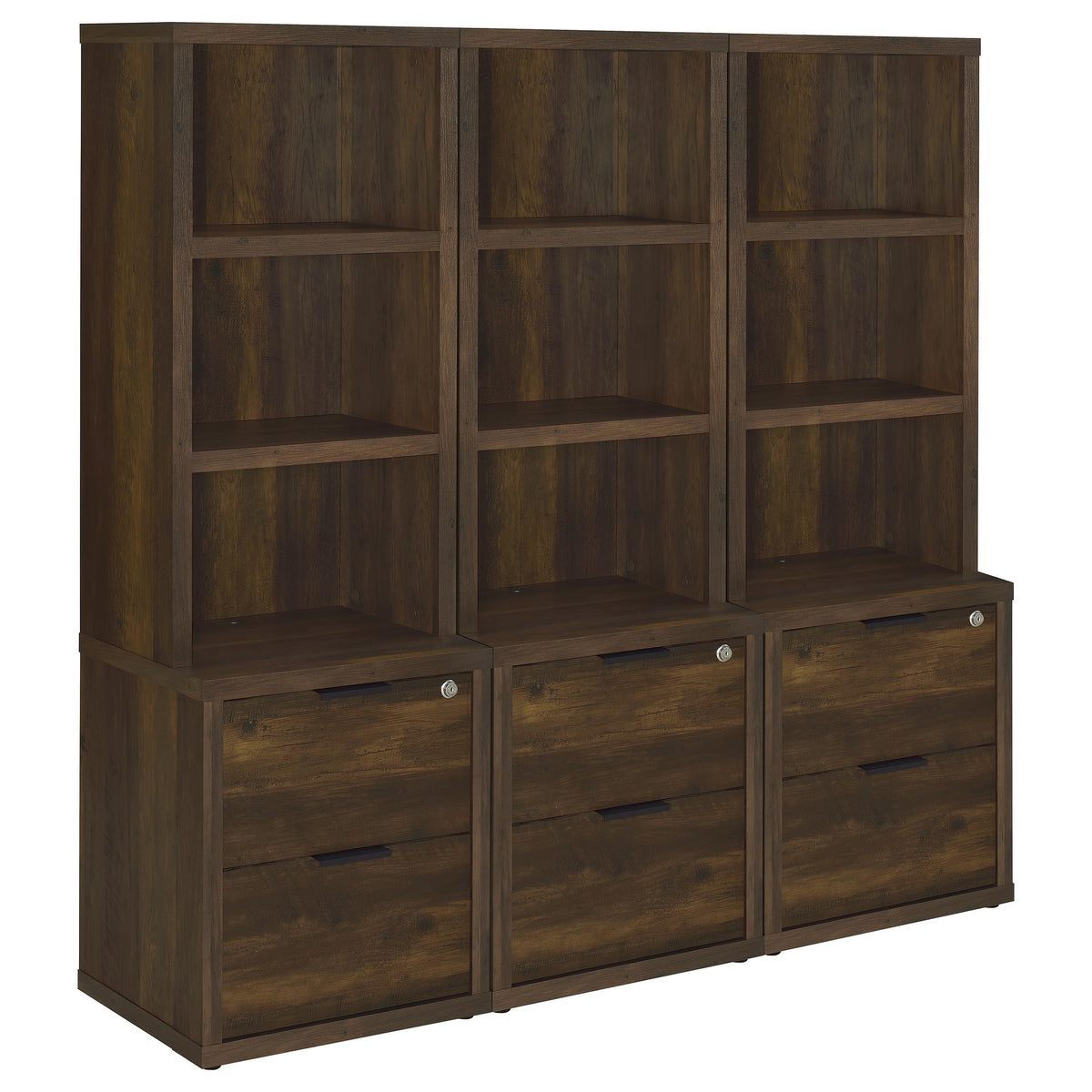 Geary Dark Pine 3-Piece Wall Unit Bookcase Set with USB