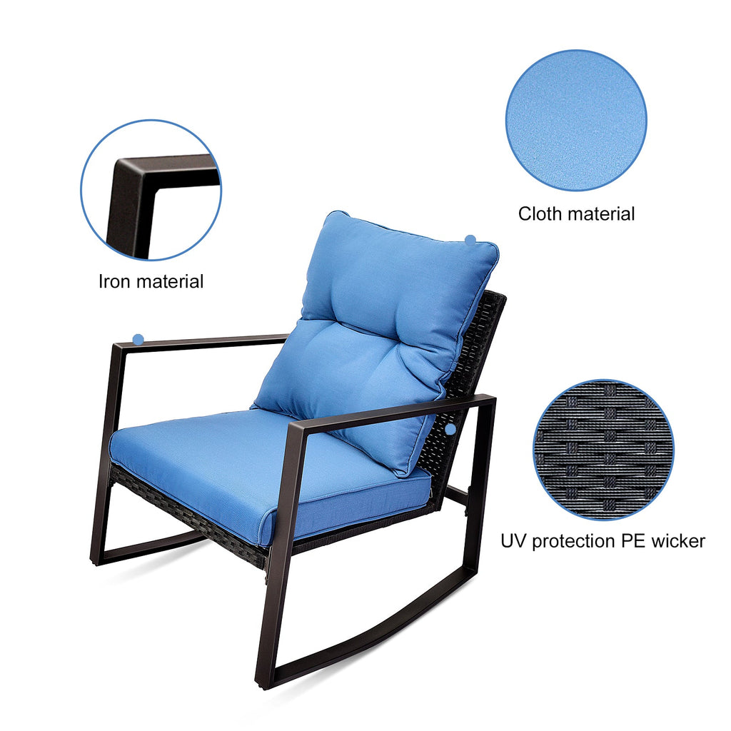 3 Pieces Patio Bistro Set Outdoor Rocking Chair