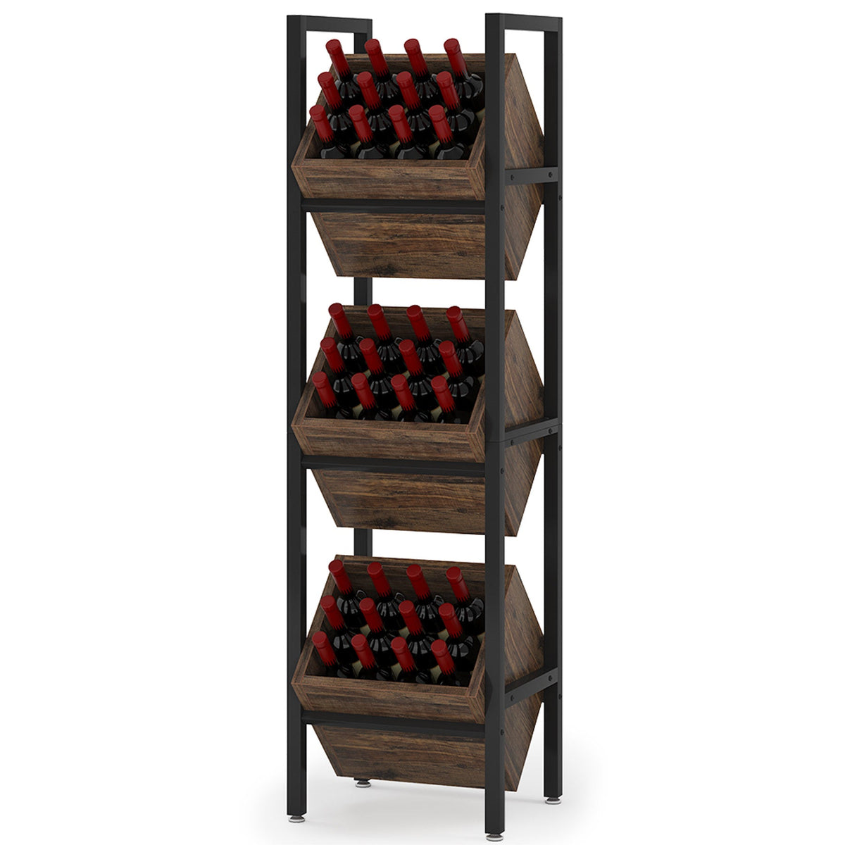 15" 3-Tier Industrial Basket Stand with Angled Baskets