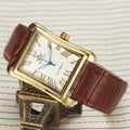 Mens Automatic Mechanical Square-case Leather-strapped Mens Watch Calendar Wristwatch