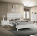 White Cal King Size Bed 2x Nightstands Wave Texture Panel HB