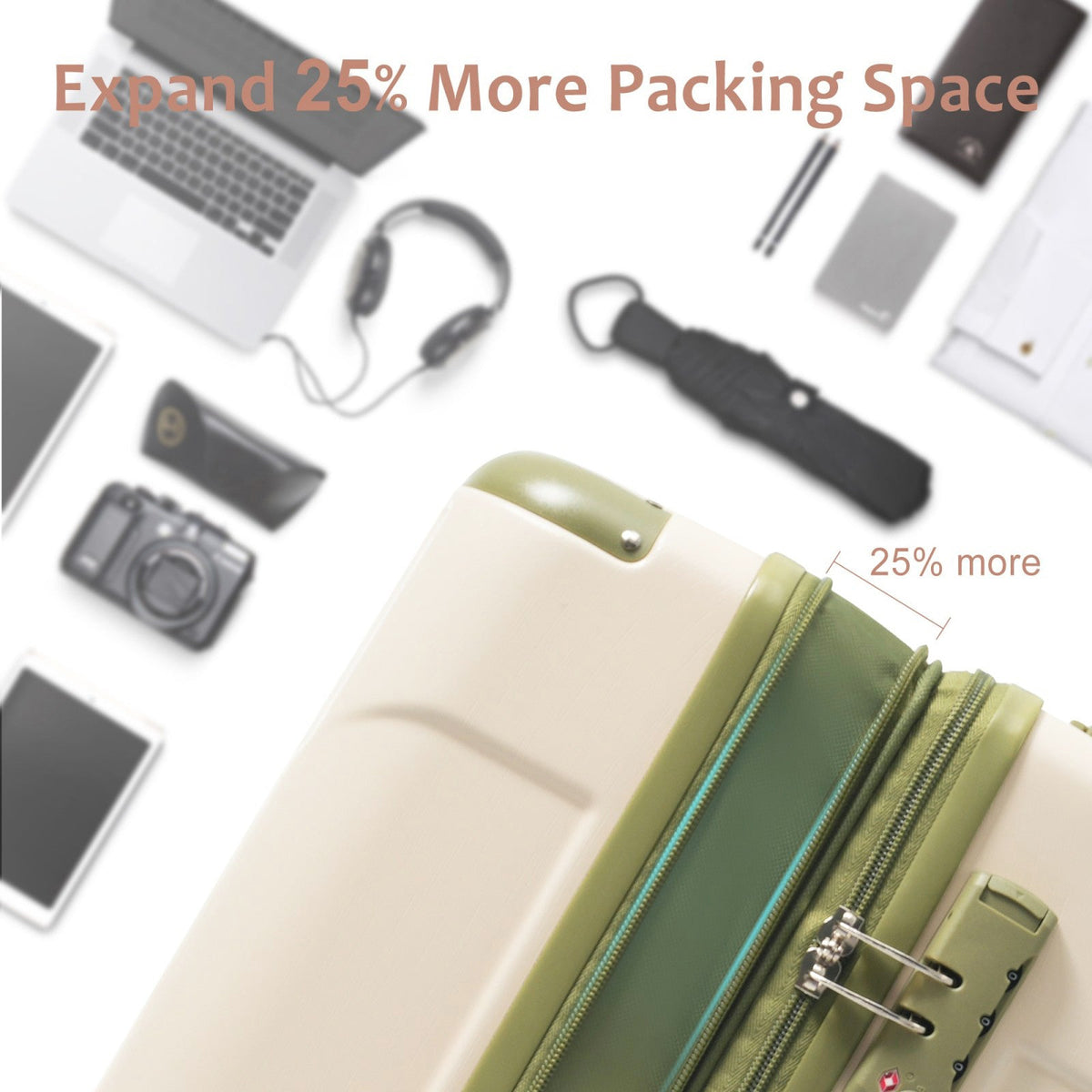 Expandable Hard Shell ABS Suitcases - 3 Piece Set
