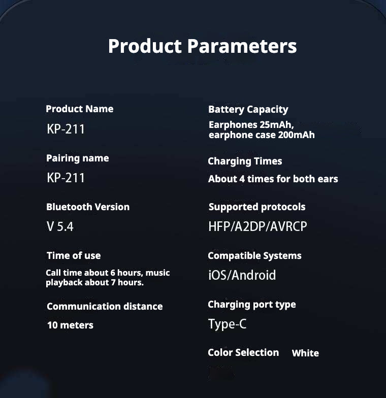 KP-211 Best-selling TWS Bluetooth Earbuds Long Battery Life High Quality Stereo Surround Sound Stylish Design In Stock