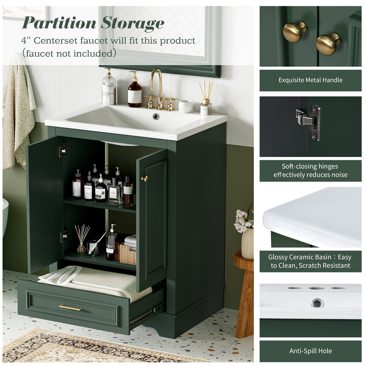 24'' Bathroom Vanity with Ceramic Sink Combo