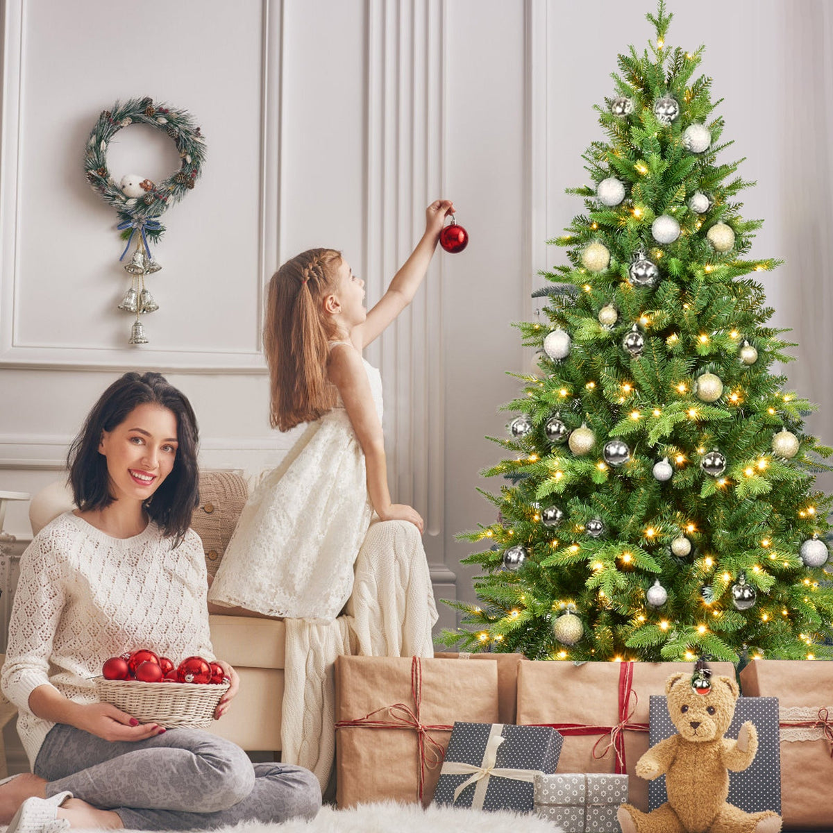 7ft Pre-Lit Christmas Tree with 450 Warm Lights