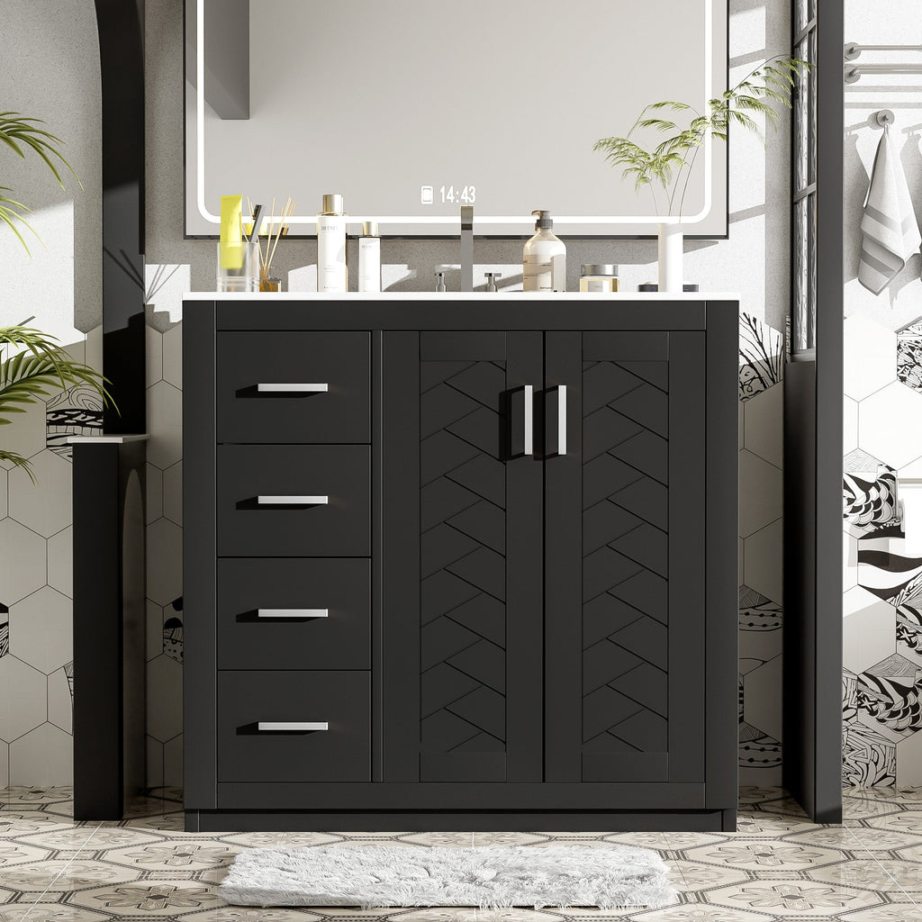 36'' Bathroom Vanity with Ceramic Sink Combo, Solid Wood Frame