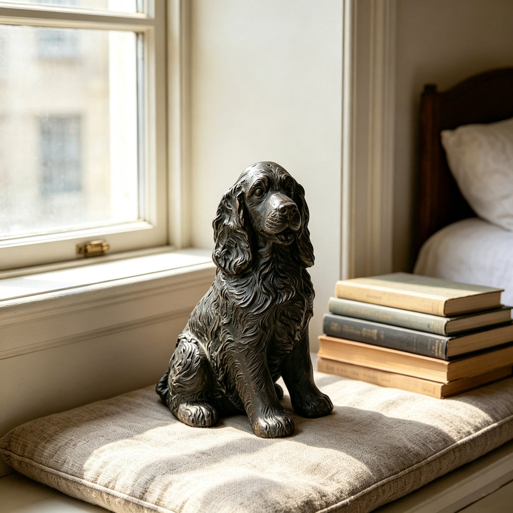 18'' Antique Finish Realistic Sitting Cocker Spaniel Dog Statue