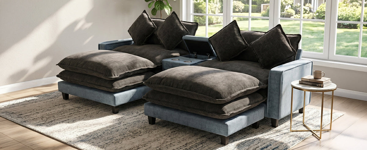 111" Chenille Upholstered Sectional Sofa with Ottoman & Storage