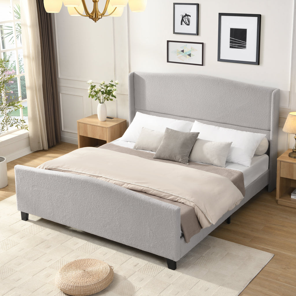 King Size Bed Frame with High Back Upholstered Headboard