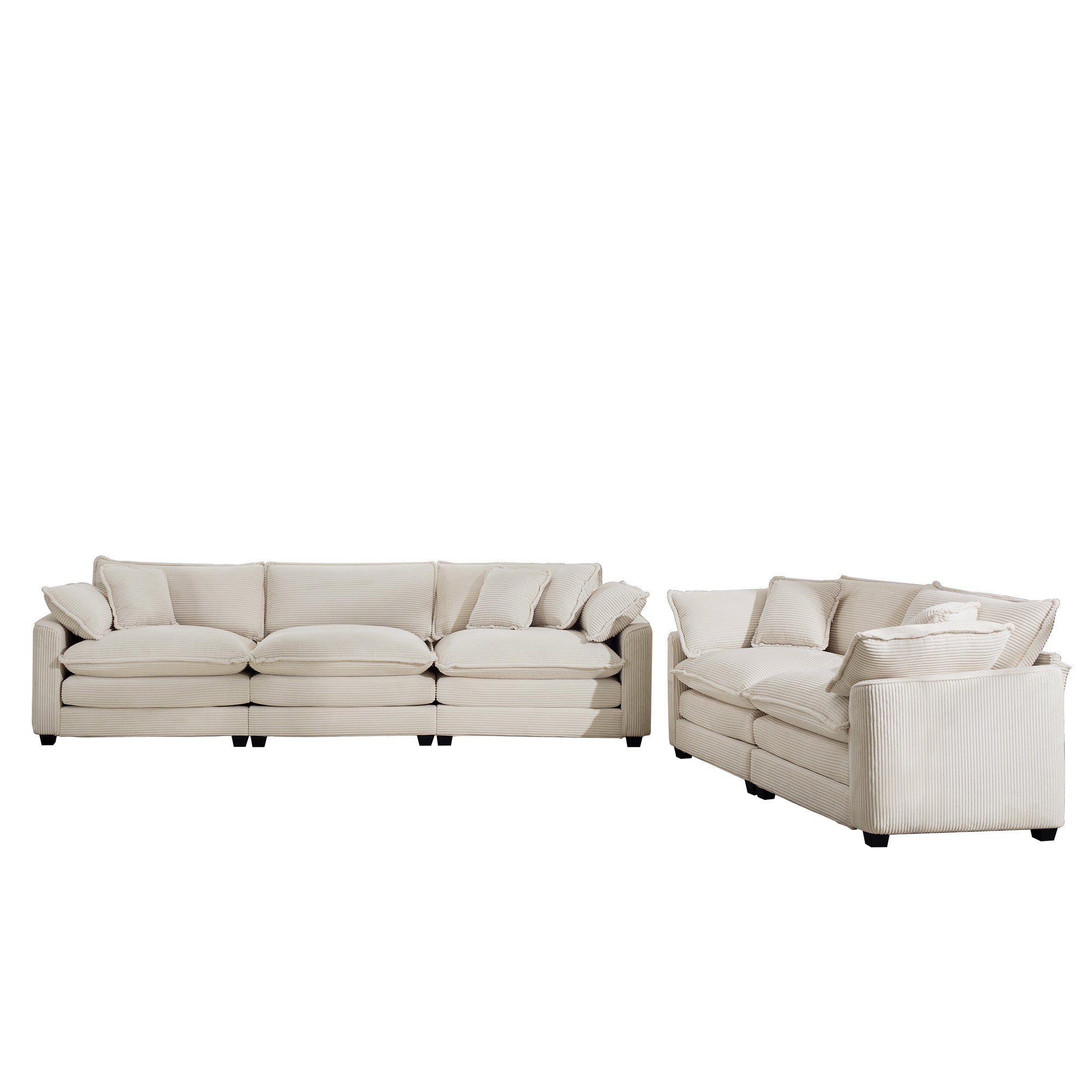 Modern Fabric Living Room Sofa Set - 2 Sofas