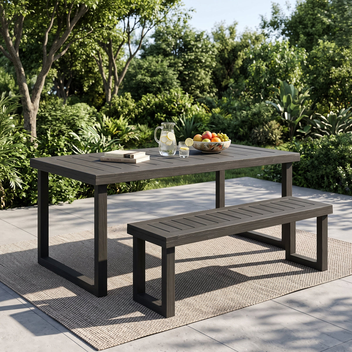 2-Piece Solid Acacia Wood Outdoor Dining Set, Sandblast Dark