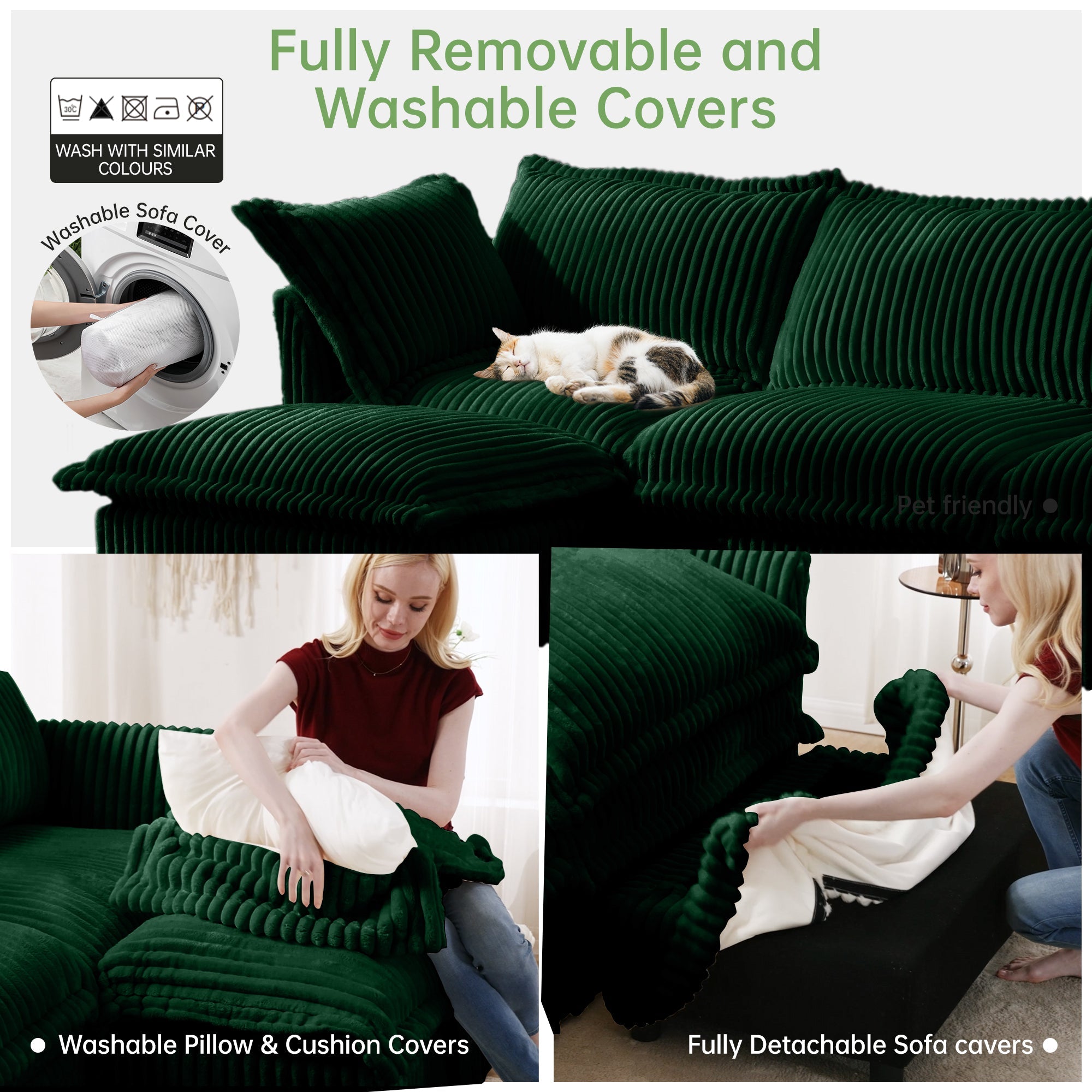 Slipcovered U Shape Sectional Wide and Deep Seat Sofa