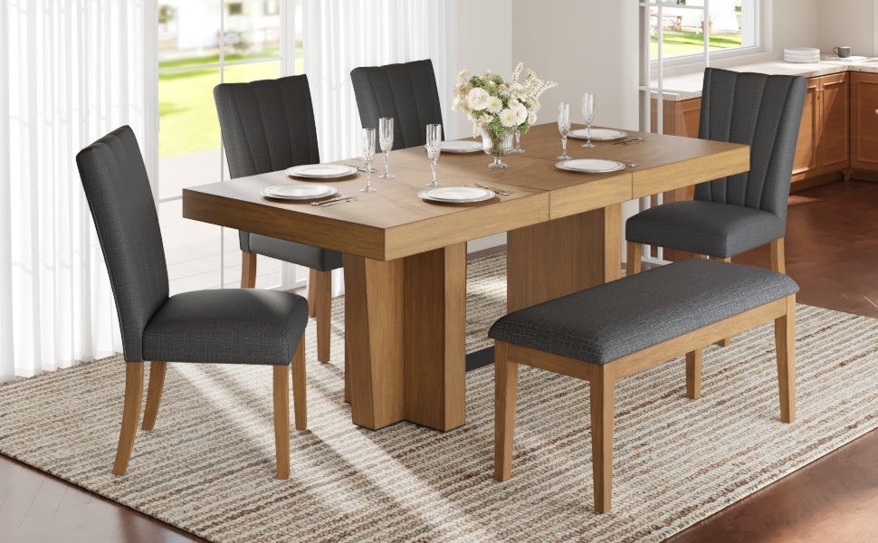 TOPMAX Farmhouse 78.1-Inch Extendable Wood Dining Table Set