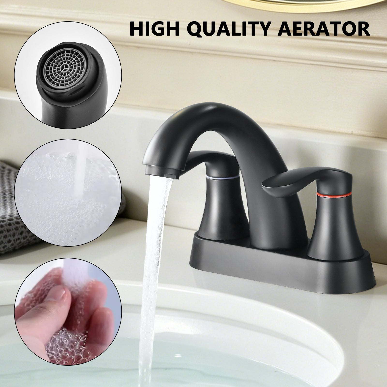 Two Handle 4 Inch Centerset Bathroom Sink Faucet with Pop-Up Drain