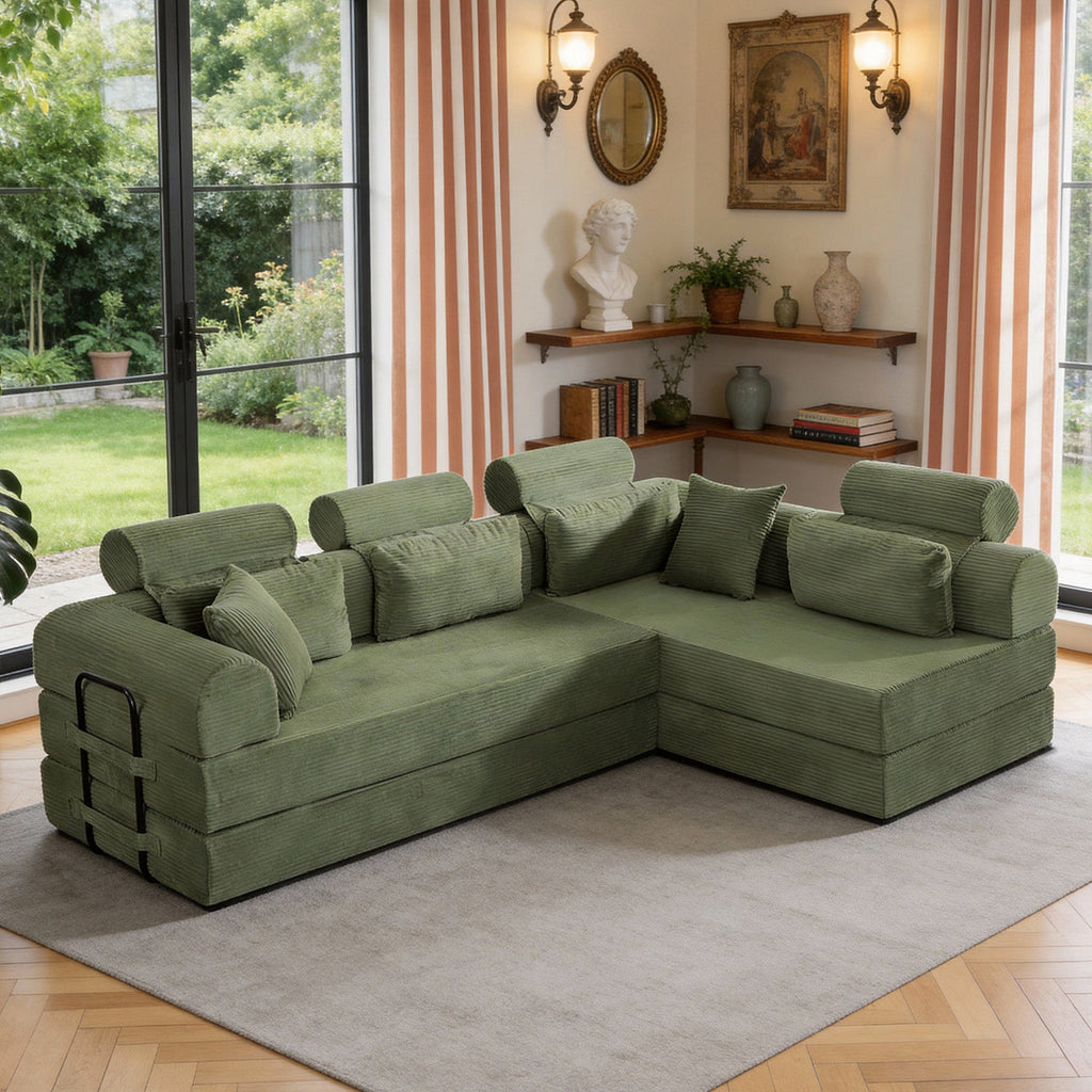 L Shape Modular Sectional Sofa, Grayish Green