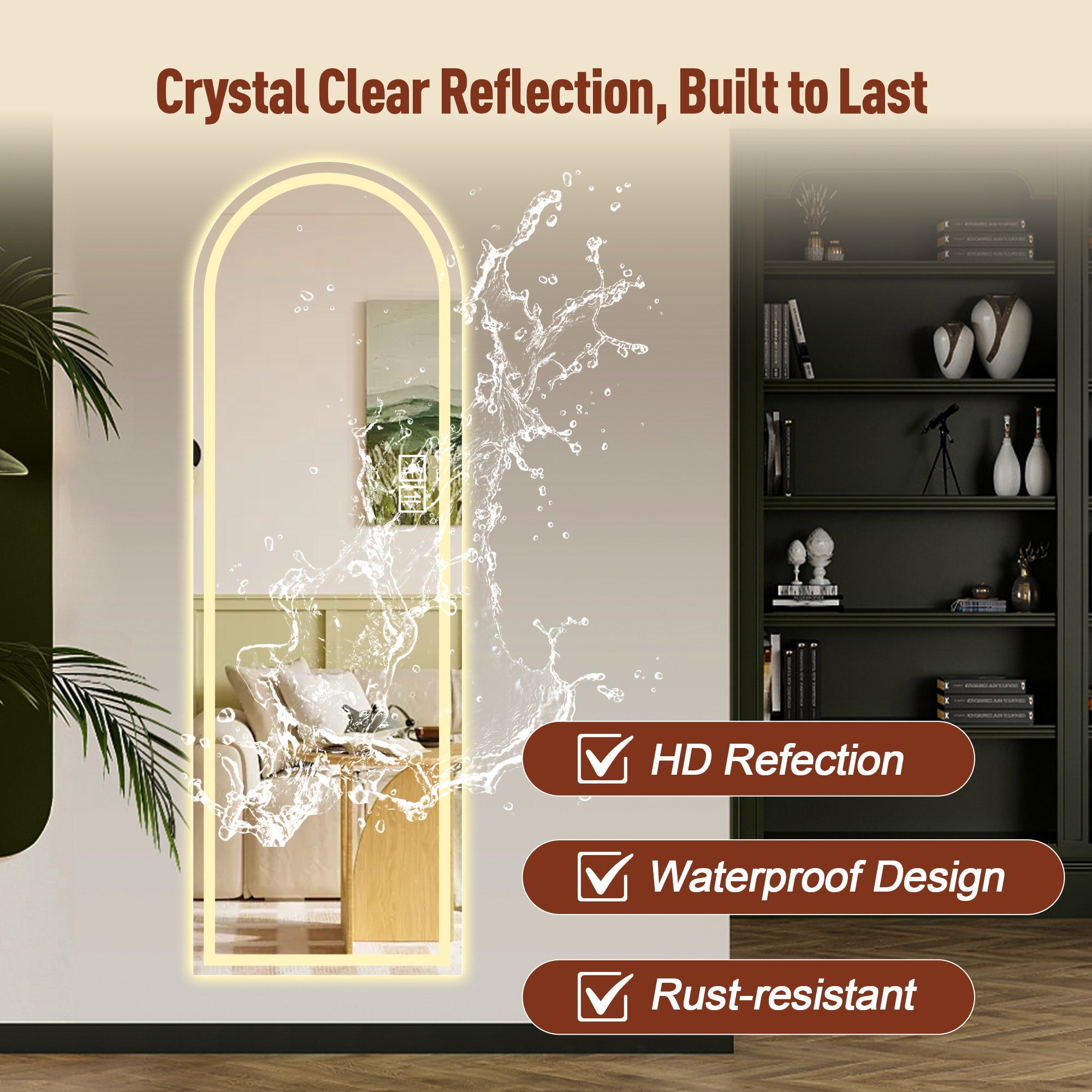 65" x 21" Arched Full Length Lighted Mirror