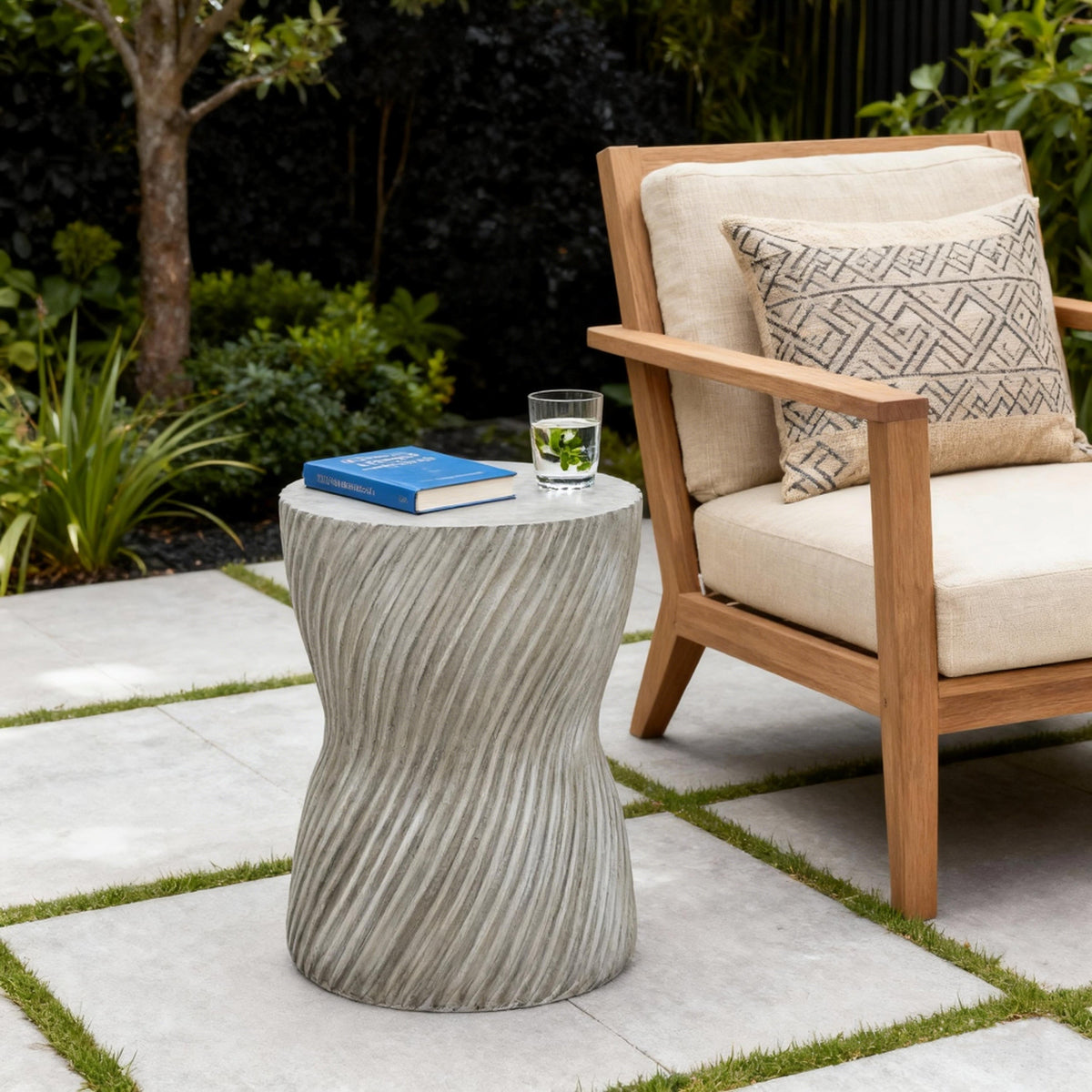Outdoor MGO Concrete Hourglass Side Table with Spiral Pattern