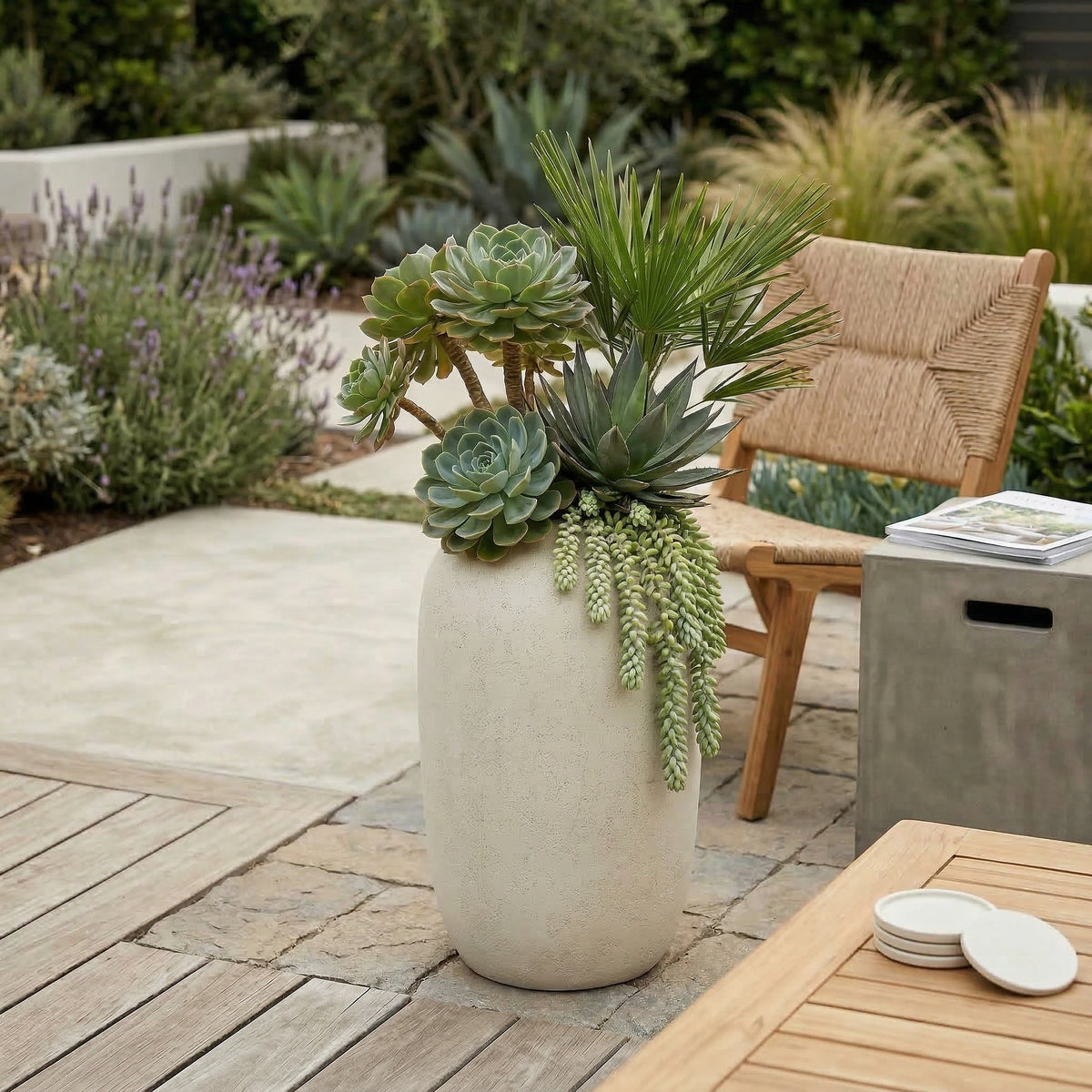 Round Concrete Planter - Large Outdoor Indoor Handmade Decorative Pot