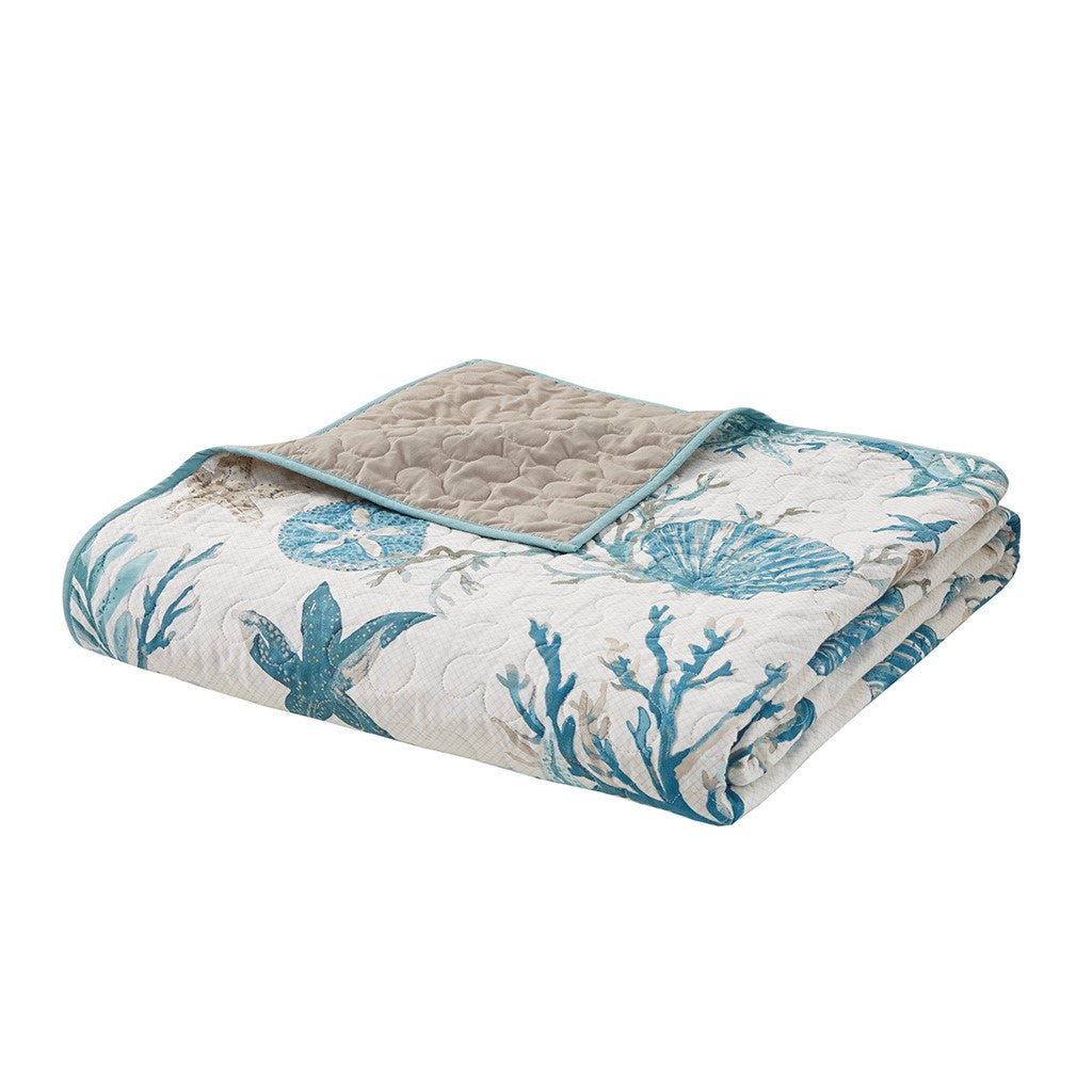 6 Piece Cotton Sateen Quilt Set with Throw Pillows Aqua - King/Cal King