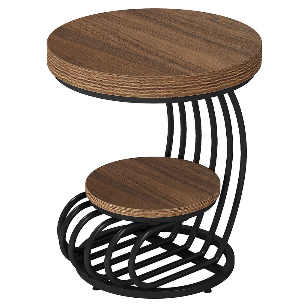 19.68" Round Vintage End Table with 2-Tier Storage