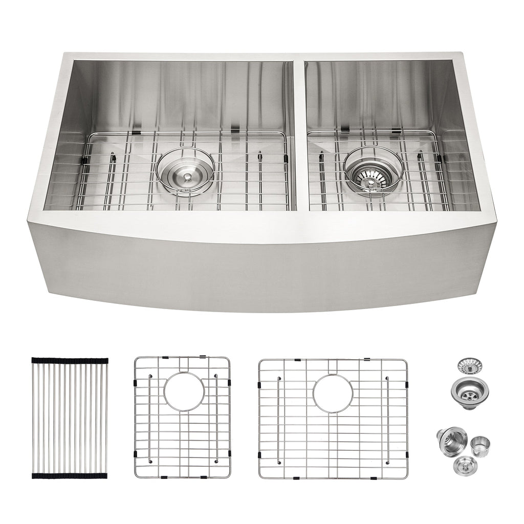 Double Bowl Farmhouse Kitchen Sink - 33"x20" Stainless Steel