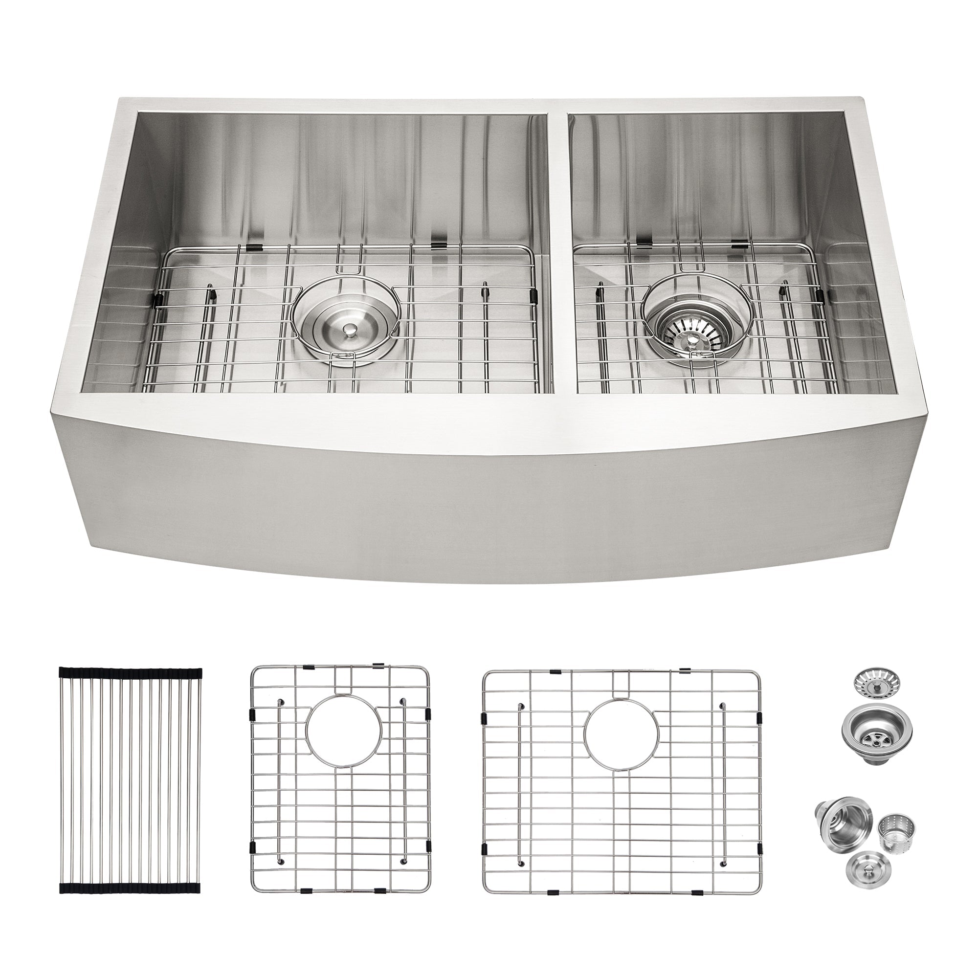 Double Bowl Farmhouse Kitchen Sink - 33"x20" Stainless Steel