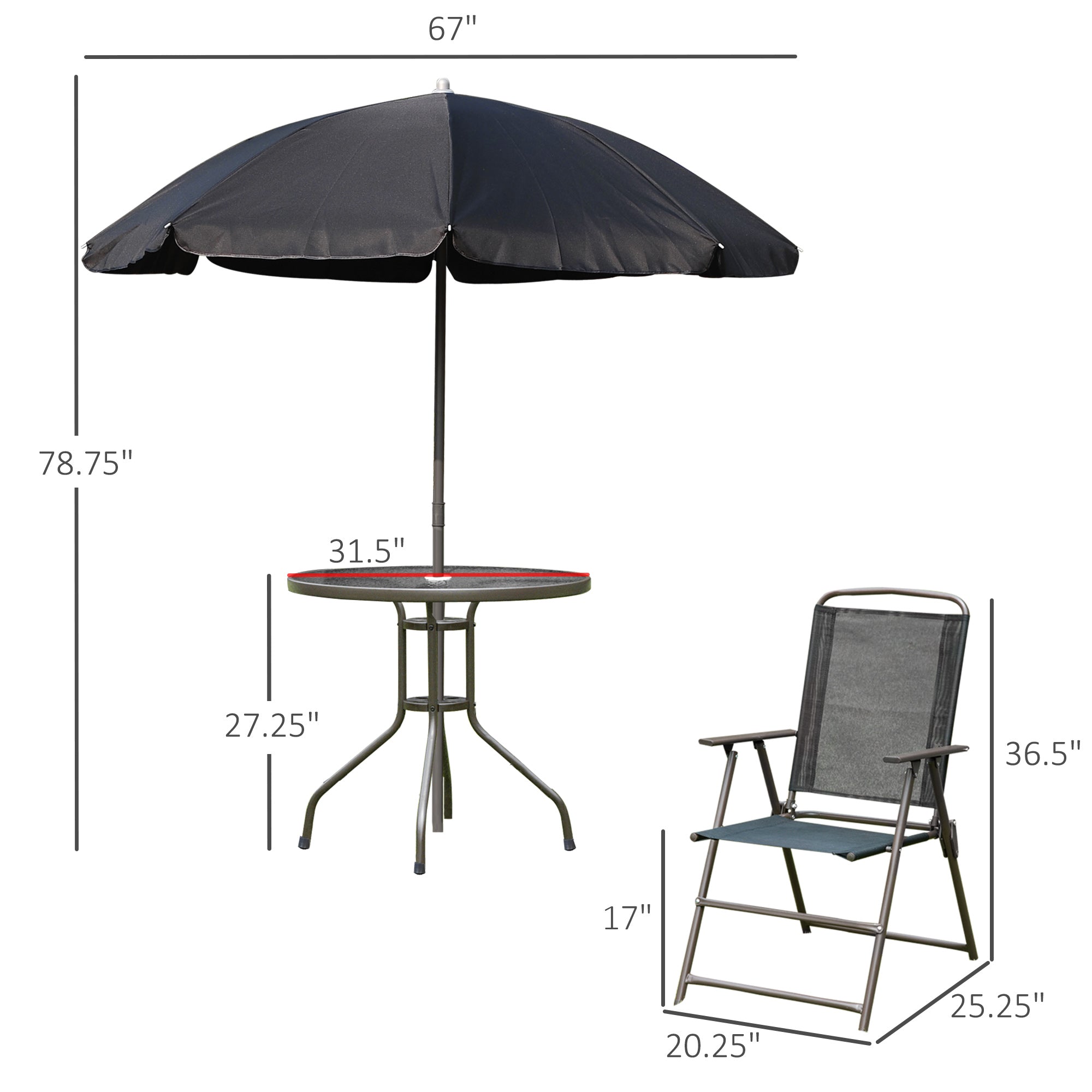 Outsunny 6 Piece Patio Dining Set for 4 with Umbrella